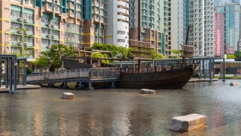 A traditional fishing vessel anchored quietly at the feature pond of the park and has been a prominent focus of attention and excitement.